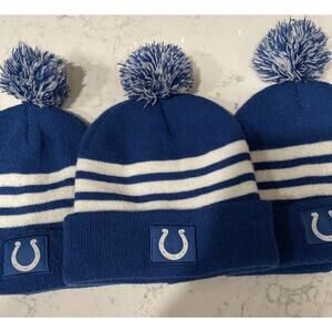 Indianapolis Colts Pom Pom Hat Blue White Striped Horseshoe Logo Pom Set 3